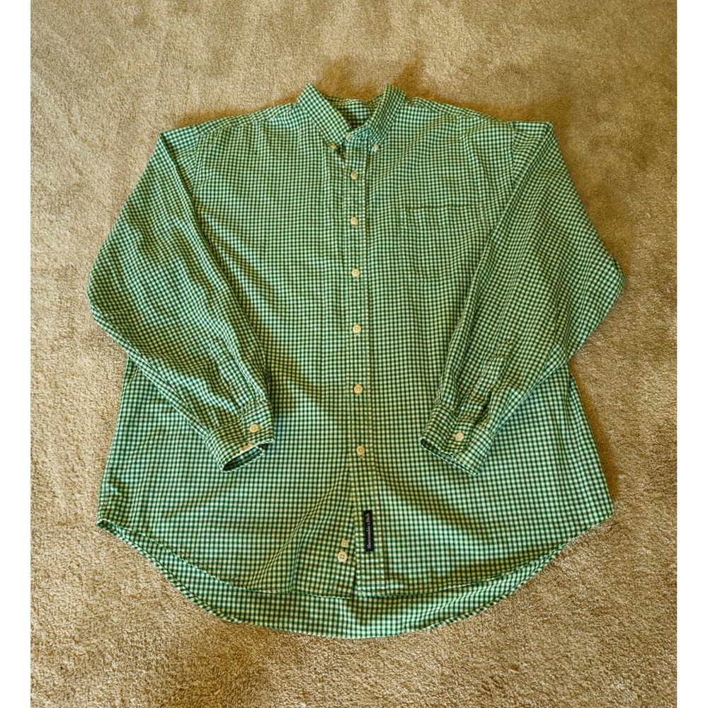 Vintage Abercrombie & Fitch Button Down Mens L Green Gingham Long Sleeve Cotton